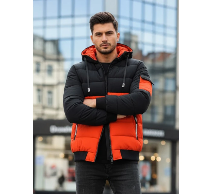 Pánská zimní bunda s kapucí oranžovo-černá FashionStreet TX5097