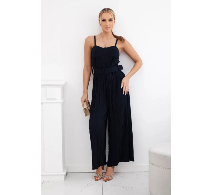 Plisovaný overal s ramínky námořnická modř