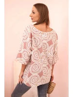 Dámská bavlněná blůza s model 21202195 vzory a ohrnutým rukávem tmavě růžová - K-Fashion
