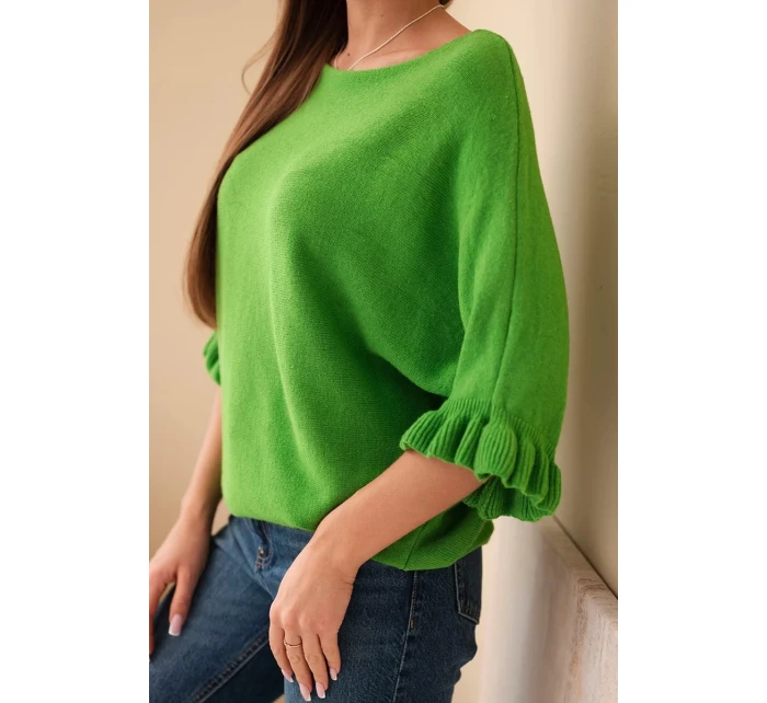 Dámský svetr typu model 21949264 s kulatým výstřihem zelený - K-Fashion