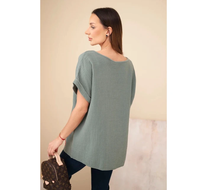 model 21961265 blůza s náhrdelníkem tmavě khaki - K-Fashion