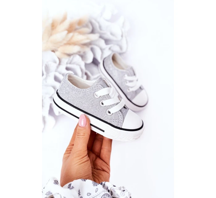 Dětské Brokátové Tenisky Stříbrné Bling-Bling Dětské Brokátové Tenisky Stříbrné Bling-Bling