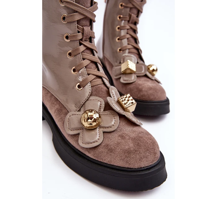 Dámské módní boty se zipem a ozdobami D&A MR870-76 Šedohnědá