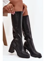 Dámské  z přírodní kůže na podpatku vyhřívané  černé model 21713368 - VINCEZA