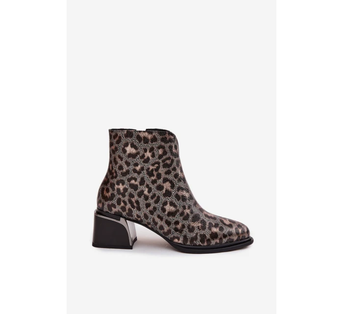 Kožené dámské boty na klínku s podšívkou leopardí vzor D&A CR52-622 Černo-zlaté