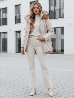 Dámská zimní bunda LUMORE s prošívanou kapucí světle béžová FashionStreet TY5012