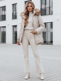 Dámská zimní bunda LUMORE s prošívanou kapucí světle béžová FashionStreet TY5012