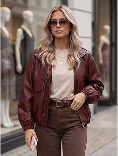 Kurtka damska skórzana przejściowa bordowa model 22394651 - FashionStreet
