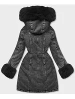 Černá dámská džínová bunda s kožešinovou podšívkou (B8068-101)