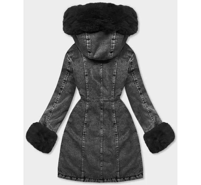 Černá dámská džínová bunda s kožešinovou podšívkou (B8068-101)