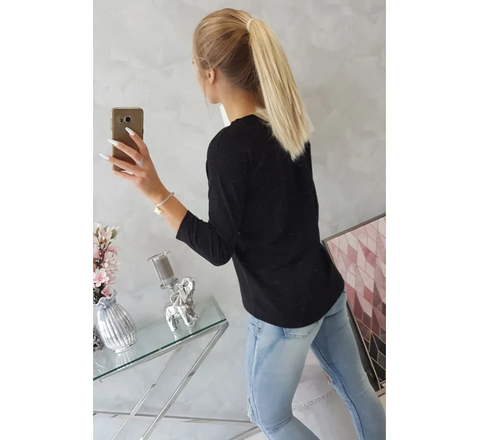 Halenka s grafickou a barevnou 3D mašlí černá