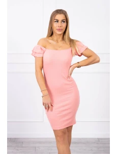 Žebrované šaty s volánky v meruňkové barvě