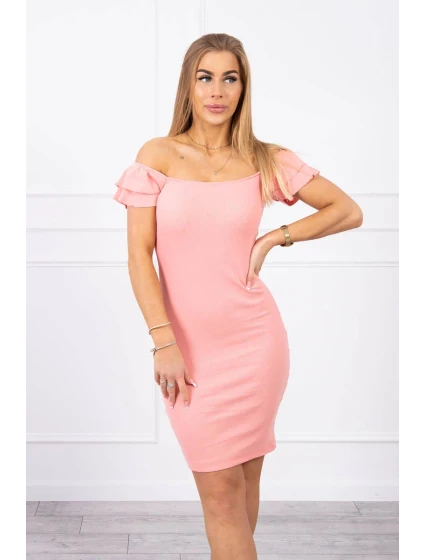 Žebrované šaty s volánky v meruňkové barvě