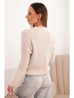 Dámský svetr z baby model 21780845 s nabíranými rukávy béžový - K-Fashion Dámský svetr z baby model 21780845 s nabíranými rukávy béžový - K-Fashion