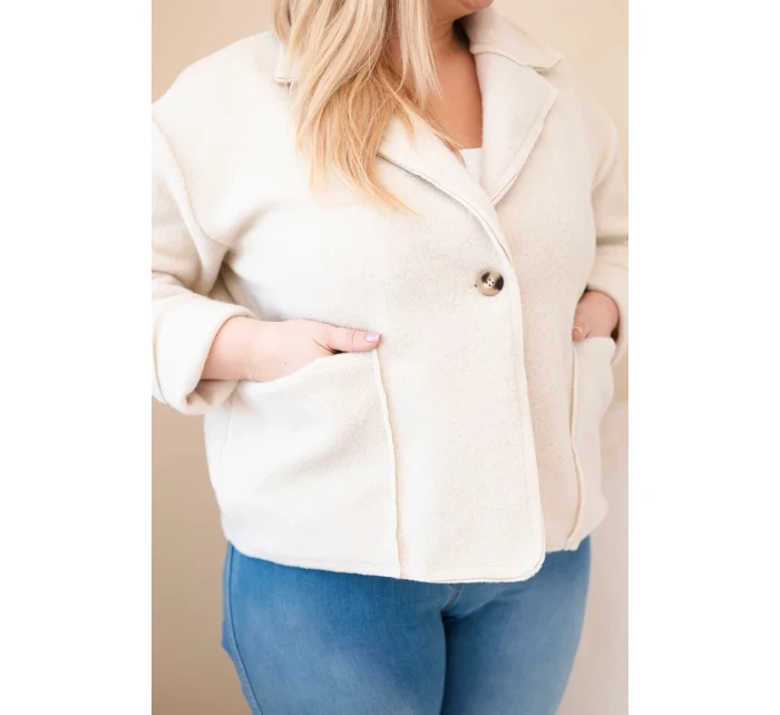Dámská bunda Plus Size s  a kapsami béžová model 21908689 - K-Fashion