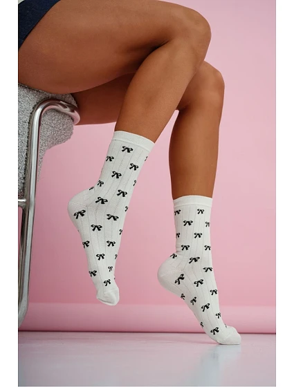 Dámské Ponožky Malé Mašle Ecru Dámské Ponožky Malé Mašle Ecru