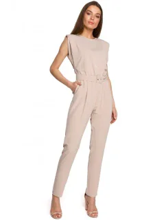 S259 Overal bez rukávů s vycpanými rameny - béžový