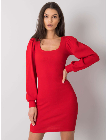 RUE PARIS Červené šaty s dlouhým rukávem