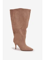 Dámské kozačky na jehlovém podpatku z ECO semiše Noretta – béžové