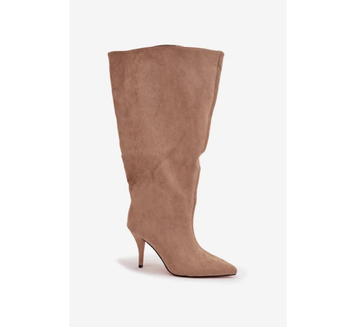 Dámské kozačky na jehlovém podpatku z ECO semiše Noretta – béžové