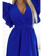 Dámské šaty s obálkovým výstřihem, rukávy a páskem model 21883694 - numoco basic