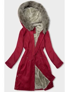 Červená dámská bunda parka s kožešinou model 21246257 - J.STYLE
