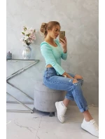 Halenka s buffovými rukávy mátová