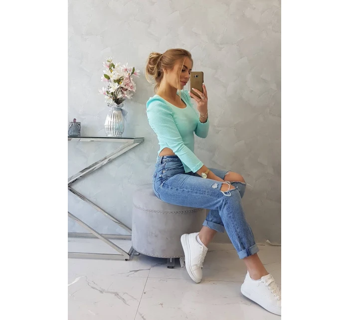 Halenka s buffovými rukávy mátová