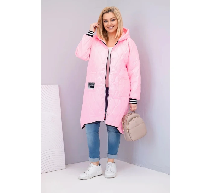 Dámská bunda Plus Size prošívaná s kapucí a manžetami růžová model 21911642 - K-Fashion