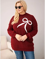 Dámský svetr Plus Size s přídavkem vlny s mašlí bordová Dámský svetr Plus Size s přídavkem vlny s mašlí bordová