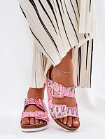 Dámské Pantofle S Přezkami A Brokátem Růžové S.Barski RB51-006