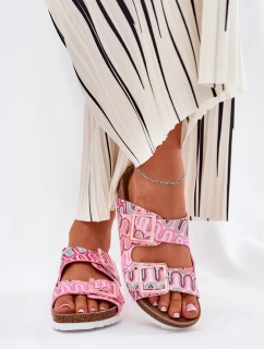 Dámské Pantofle S Přezkami A Brokátem Růžové S.Barski RB51-006