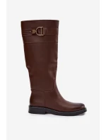 Dámské kozačky na ploché podrážce s ozdobným detailem hnědé Arvessa Dámské kozačky na ploché podrážce s ozdobným detailem hnědé Arvessa