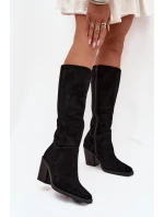 Dámské kozačky na sloupkovém podpatku se zipem Lissara – černé, eko semiš Dámské kozačky na sloupkovém podpatku se zipem Lissara – černé, eko semiš