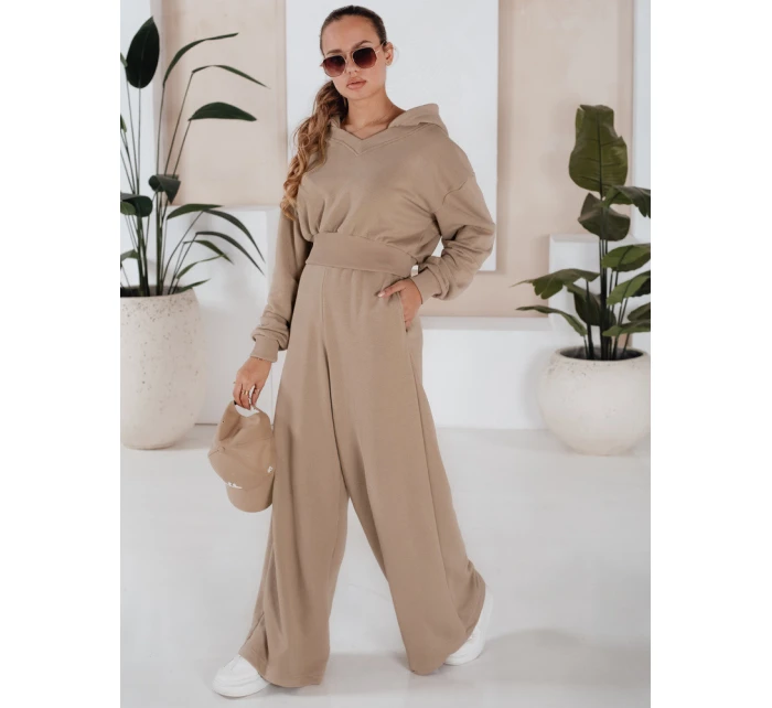 Dámský komplet širokých kalhot a mikiny MINALIA beige FashionStreet AY0918