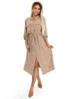 531-3 Midi sukně se zlatými knoflíky a vázáním - MOCHA MOUSSE