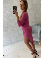 Asymetrické šaty, 3/4 rukávy, růžové