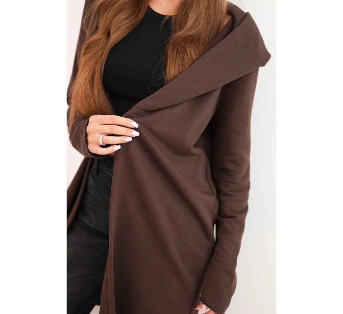 Dámská bavlněná bunda s kapucí a prodlouženým předním dílem hnědá Dámská bavlněná bunda s kapucí a prodlouženým předním dílem hnědá