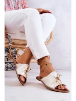 Kožené Dámské pantofle Nicole model 21580884 Bílý a zlatá - Zazoo