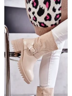 Dámské Teplé Kozačky Na Podpatku Béžove model 21596753 - Boto