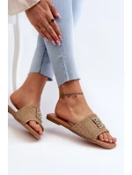 Ploché Dámské Žabky S Pletením a Ozdobou Beige model 21657867 - EVENTO Ploché Dámské Žabky S Pletením a Ozdobou Beige model 21657867 - EVENTO