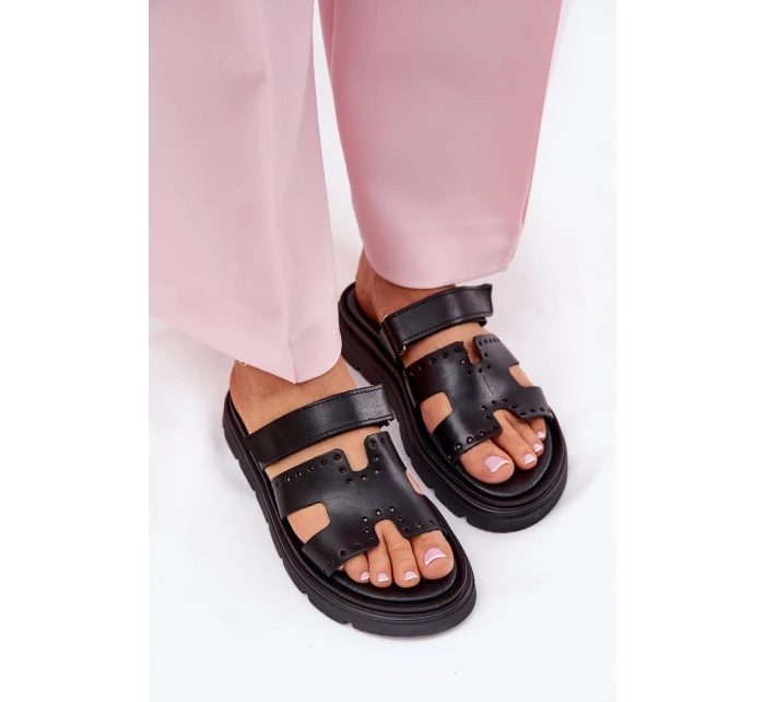 Dámské Pantofle Z Přírodní Kůže Na Platformě Zazoo 40440 Černé Dámské Pantofle Z Přírodní Kůže Na Platformě Zazoo 40440 Černé