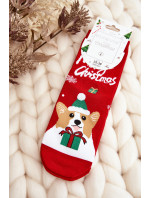 Dámské vánoční ponožky se psem, červené