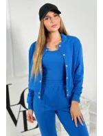 Set 3 v 1 mikina s cvočky + top + kalhoty chrpa modrá