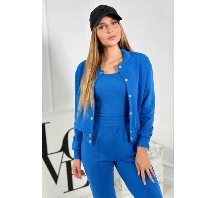 Set 3 v 1 mikina s cvočky + top + kalhoty chrpa modrá