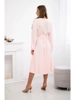 Šaty se svázaným plisovaným lemem pudrově růžová