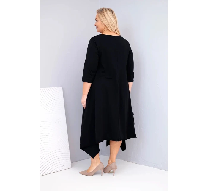 Dámská bavlněná šaty Plus Size s asymetrickým spodním lemem černá