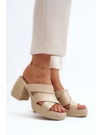 model 21647974 Kožené žabky na podpatku béžové - Zazoo
