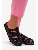 Dámské pantofle s pásky a zlatým sponou Černé model 21943458 - Boto