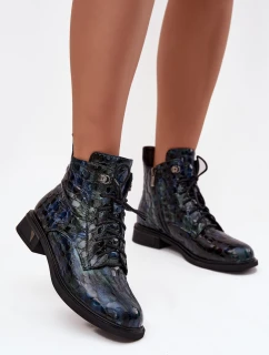 Lakované dámské botky z pravé kůže D&A – tmavě modré